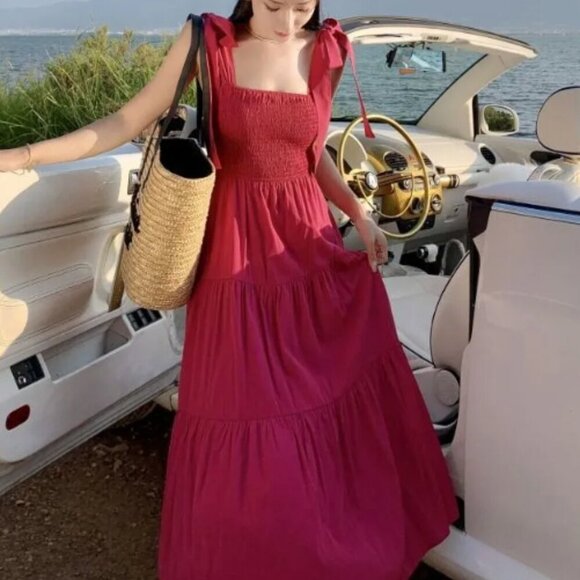 Ribbon Accent Open Back Midi Dress Pink – XXS - Picture 2 of 10